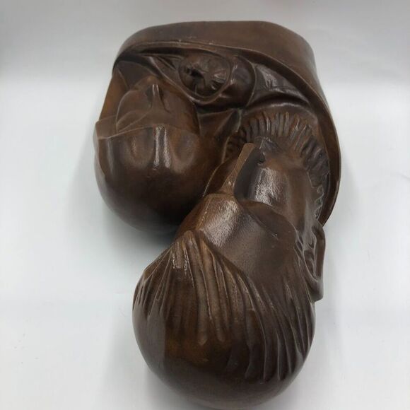 Vintage MCM Hand Carved Wood Sculpture Bust Art Holy Family Jesus Mary Joseph - Picture 6 of 14